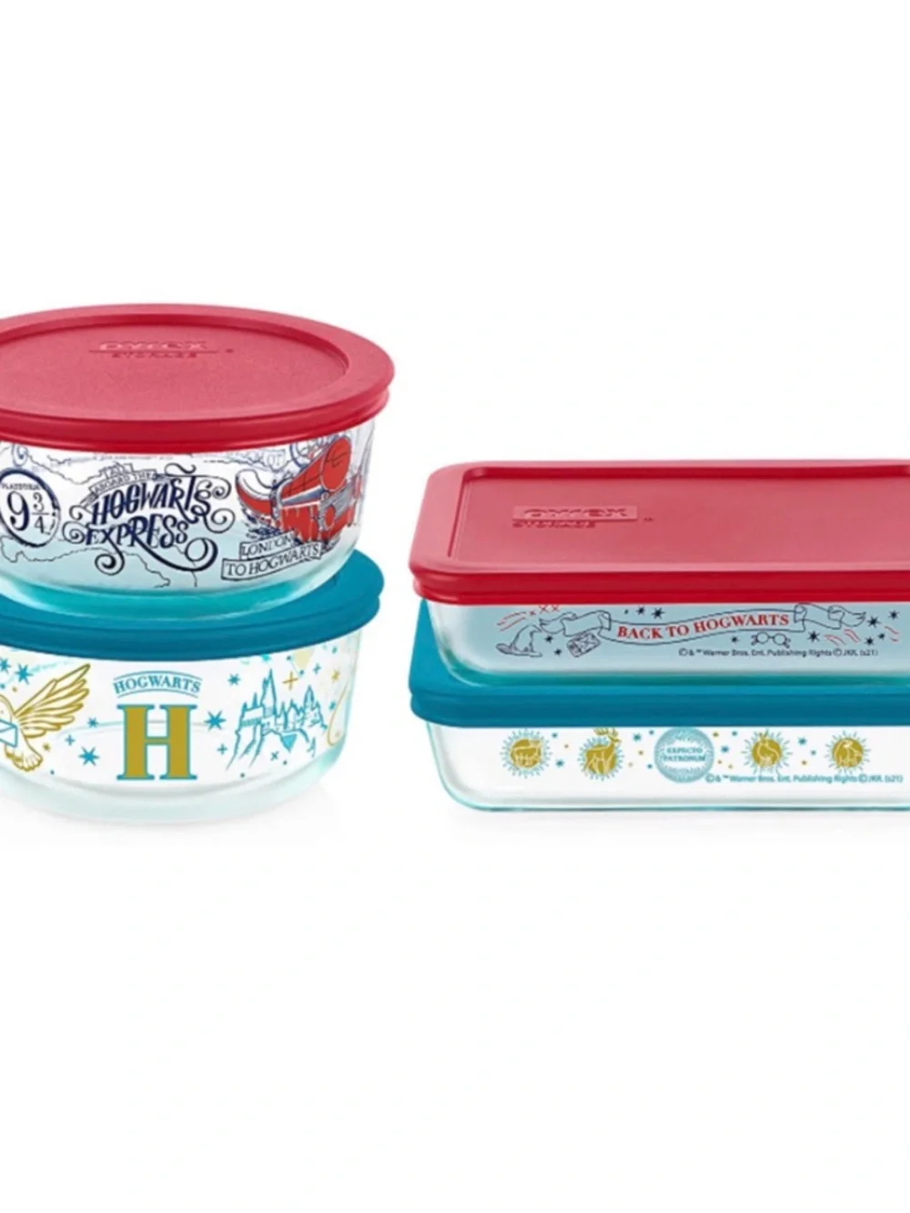 Warner Bros. Harry Potter Glass Food Storage Set with Teal and Red Lids